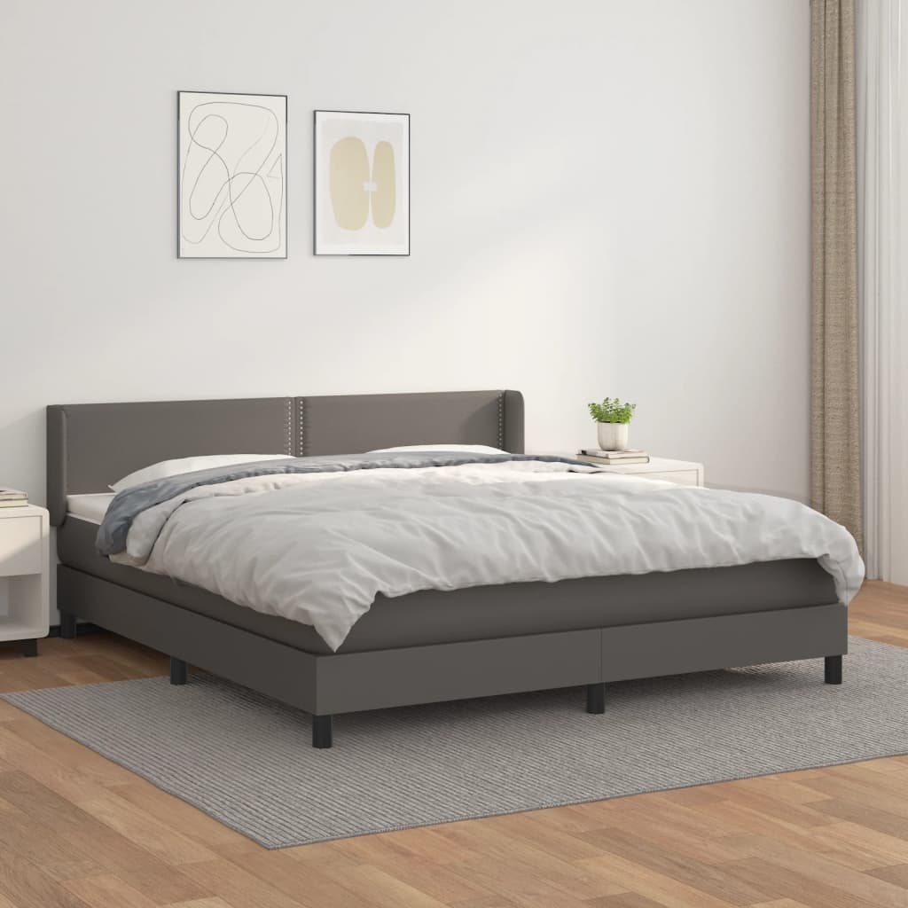 vidaXL Pat box spring cu saltea, gri, 180x200 cm, piele ecologică