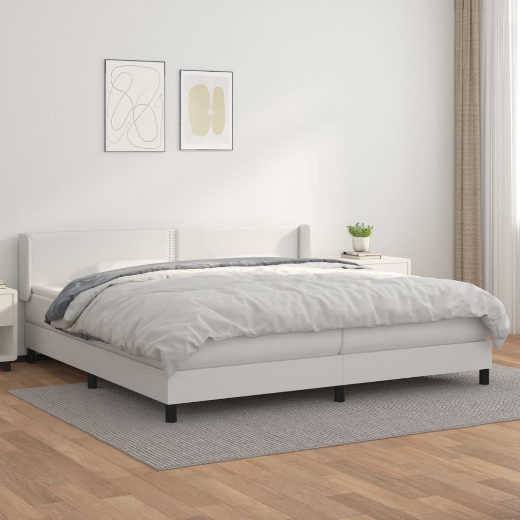 vidaXL Lit à sommier tapissier avec matelas Blanc 200x200cm Similicuir