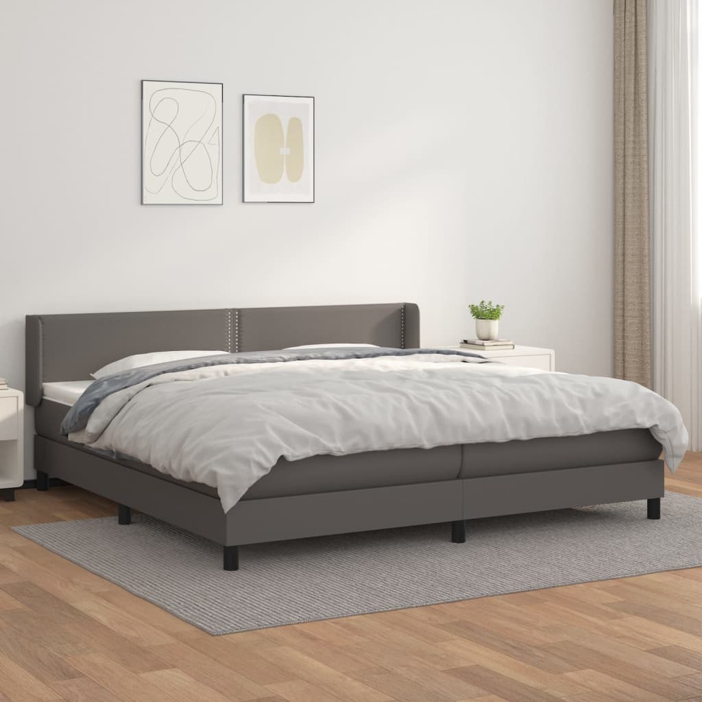 vidaXL Pat box spring cu saltea, gri, 200x200 cm, piele ecologică