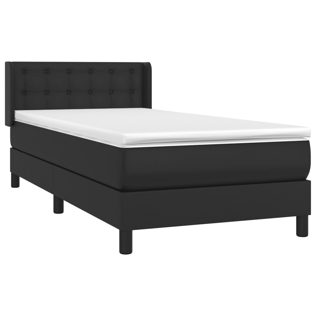 Pat box spring cu saltea, negru, 90x200 cm, piele ecologică