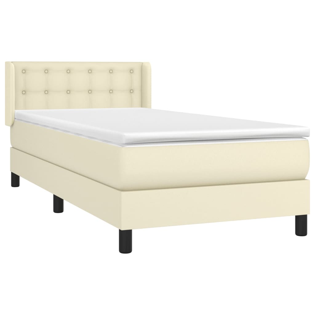 vidaXL Cama com molas/colchão 90x200 cm couro artificial cor creme