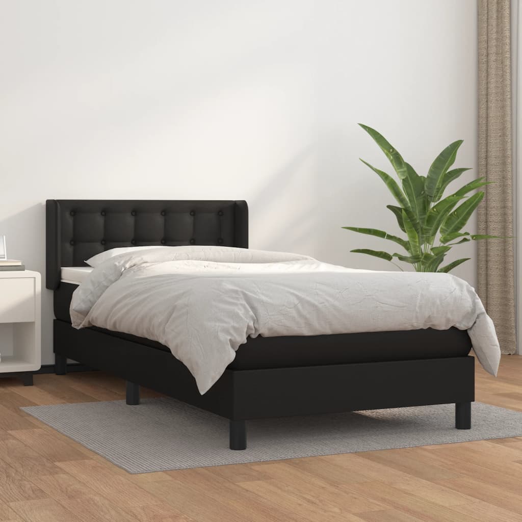 vidaXL Pat box spring cu saltea, negru, 100x200 cm, piele ecologică