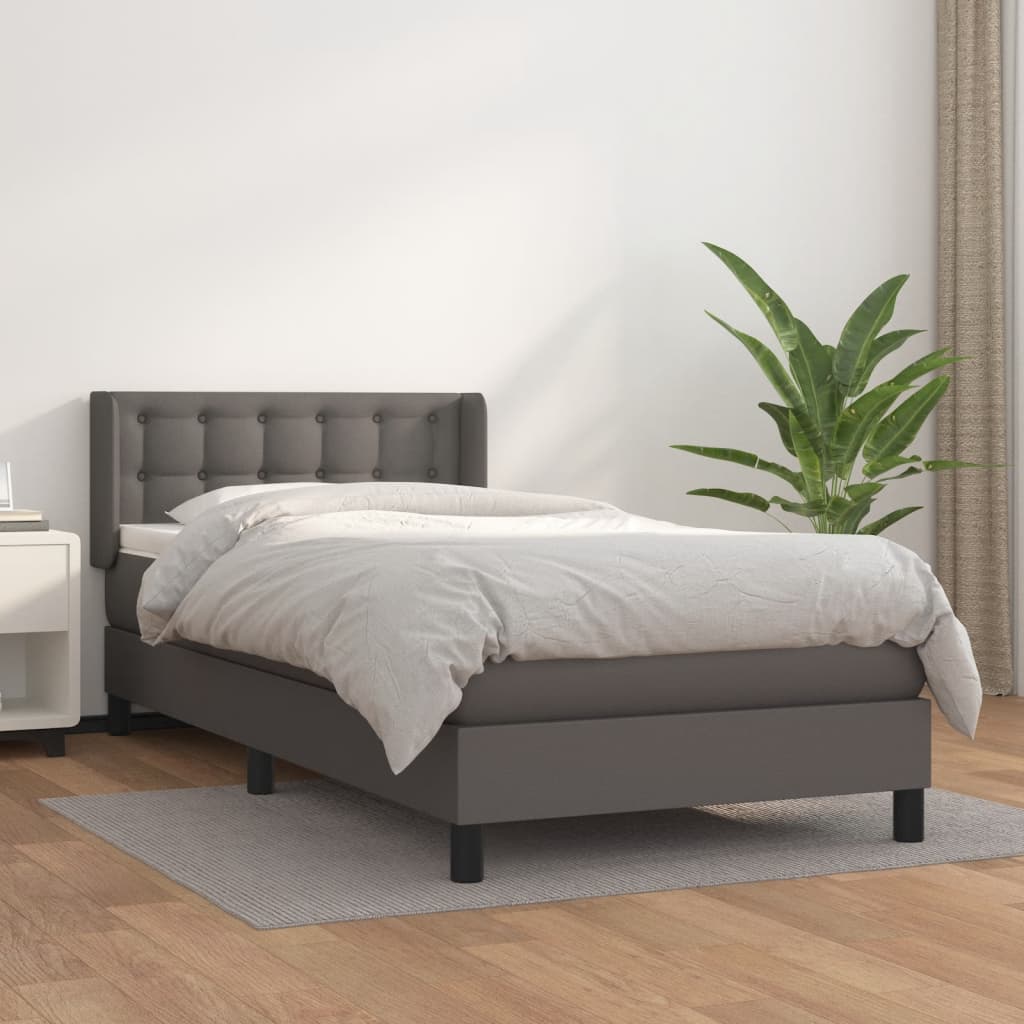 vidaXL Pat box spring cu saltea, gri, 100x200 cm, piele ecologică