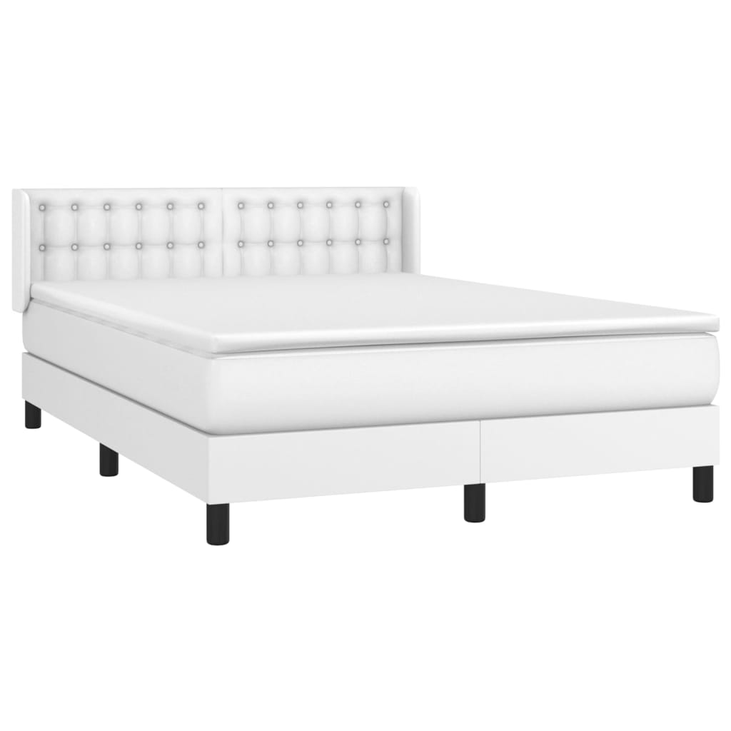 fehér műbőr rugós ágy matraccal 140x190 cm