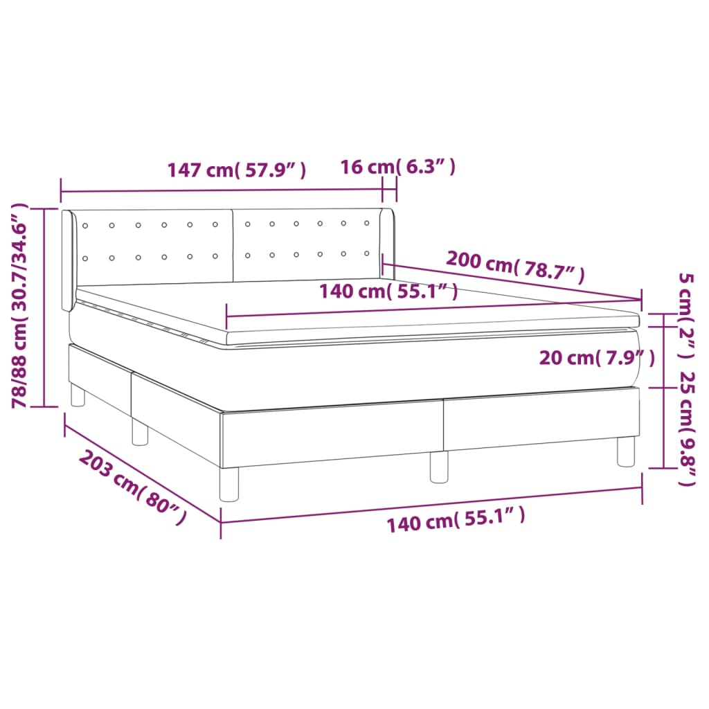 Pat box spring cu saltea, alb, 140x200 cm, piele ecologică