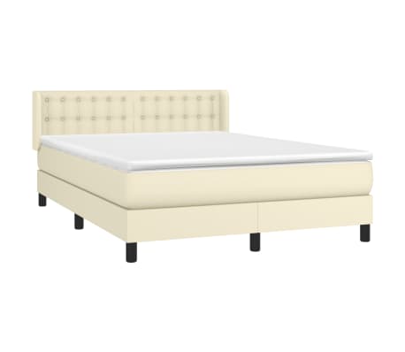 vidaXL Lova su spyruoklėmis/čiužiniu, kreminė, 140x200cm, dirbtinė oda