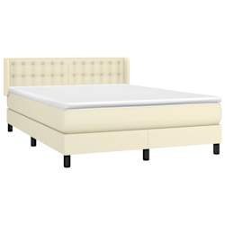 vidaXL Cama com molas/colch&atilde;o 140x200 cm couro artificial cor creme