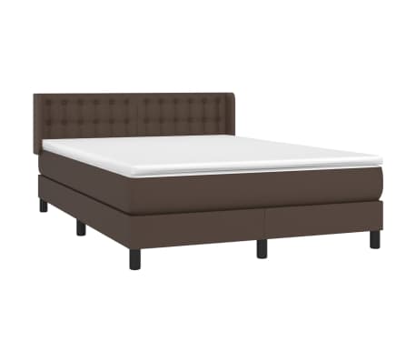 vidaXL Pat box spring cu saltea, maro, 140x200 cm, piele ecologică