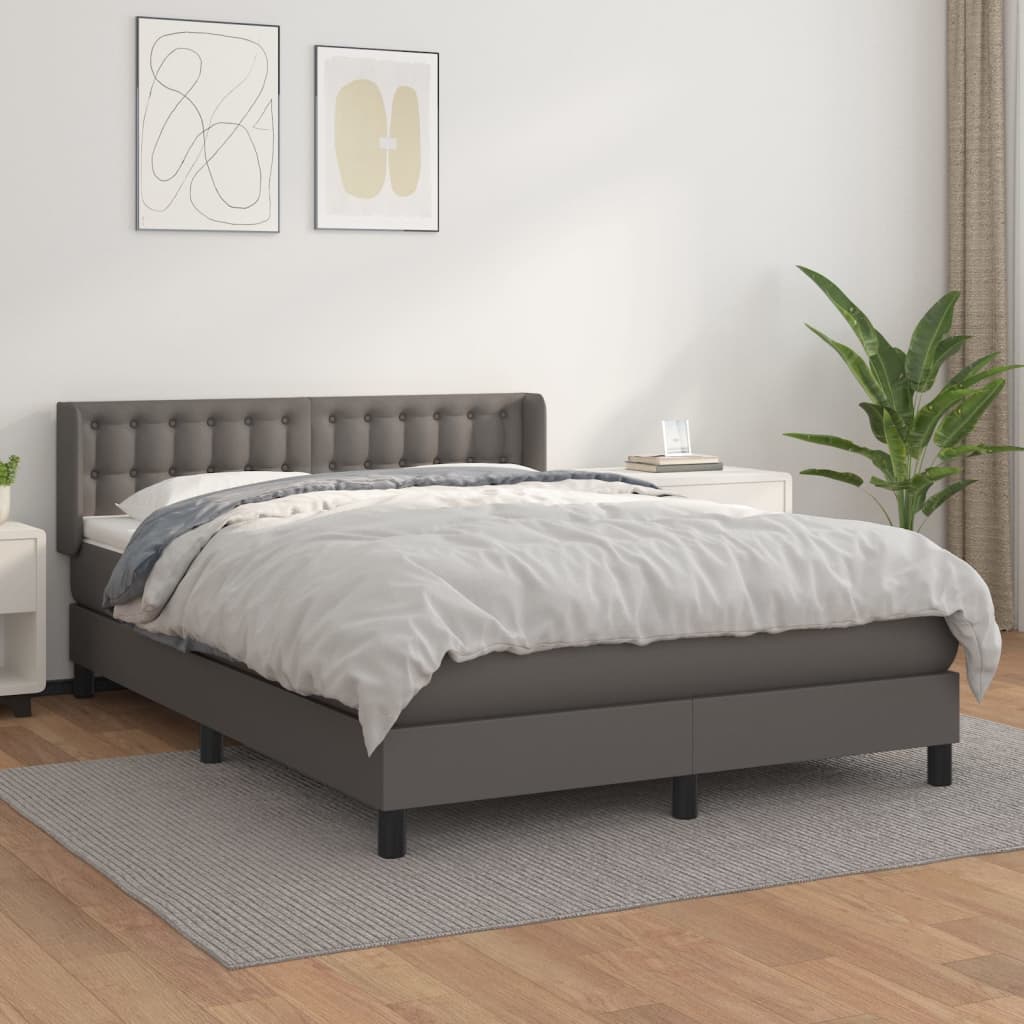 szürke műbőr rugós ágy matraccal 140 x 200 cm