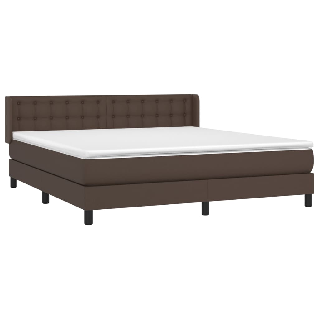 vidaXL Pat box spring cu saltea, maro, 160x200 cm, piele ecologică