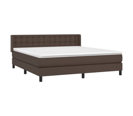 vidaXL Pat box spring cu saltea, maro, 160x200 cm, piele ecologică