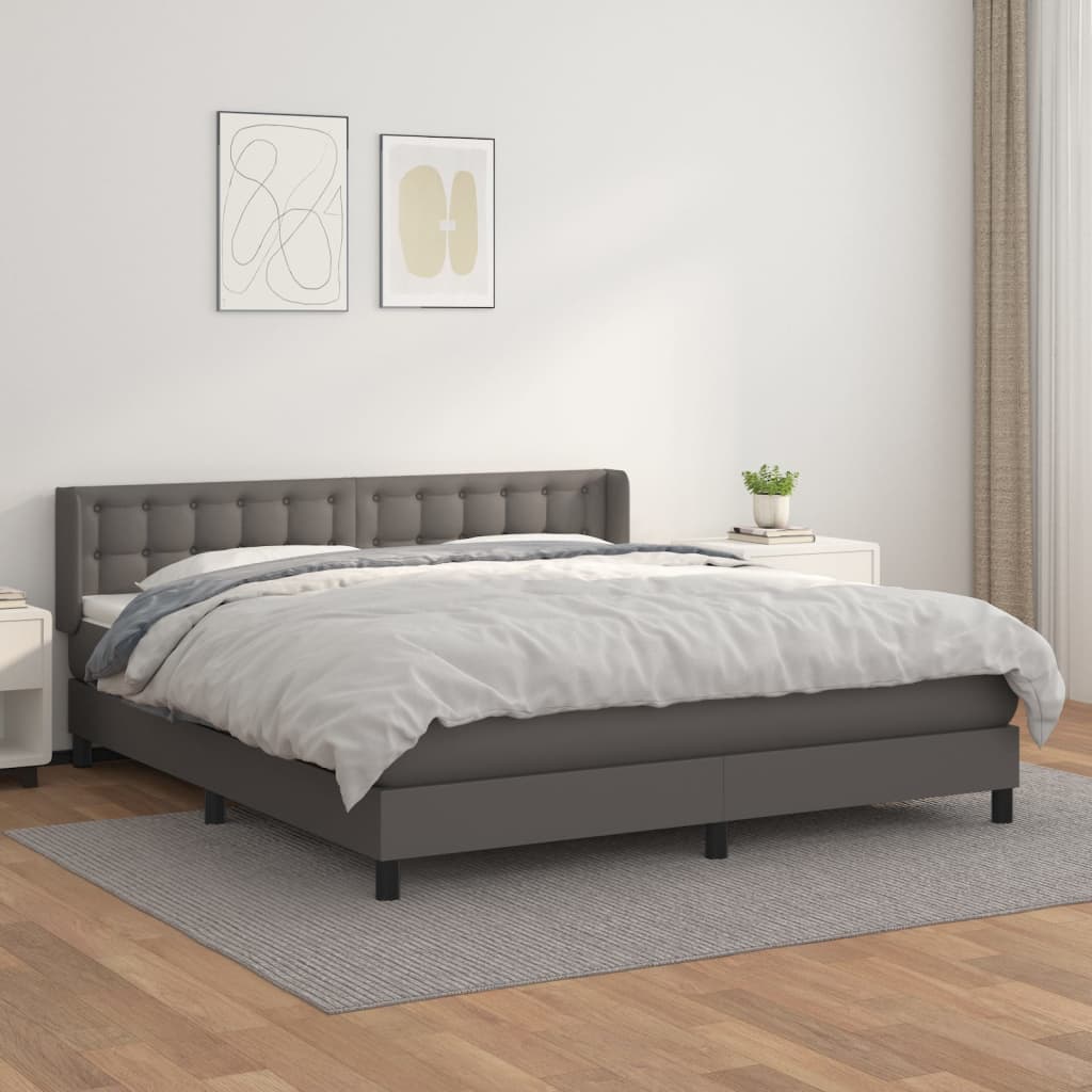 Vidaxl Pat Box Spring Cu Saltea, Gri, 160x200 Cm, Piele Ecologica