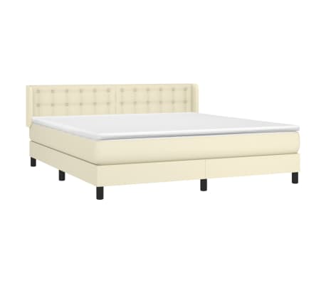 vidaXL Lova su spyruoklėmis/čiužiniu, kreminė, 180x200cm, dirbtinė oda