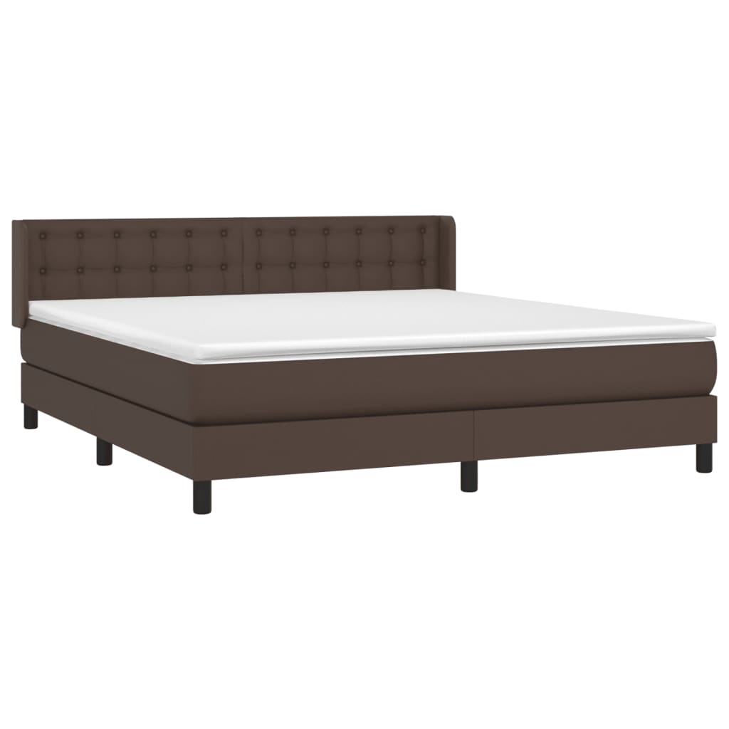 vidaXL Pat box spring cu saltea, maro, 180x200 cm, piele ecologică