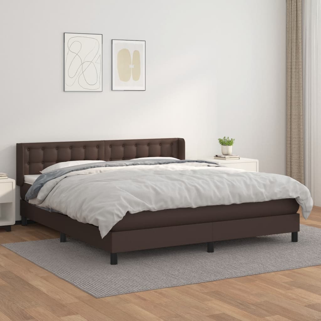 vidaXL Pat box spring cu saltea, maro, 180x200 cm, piele ecologică