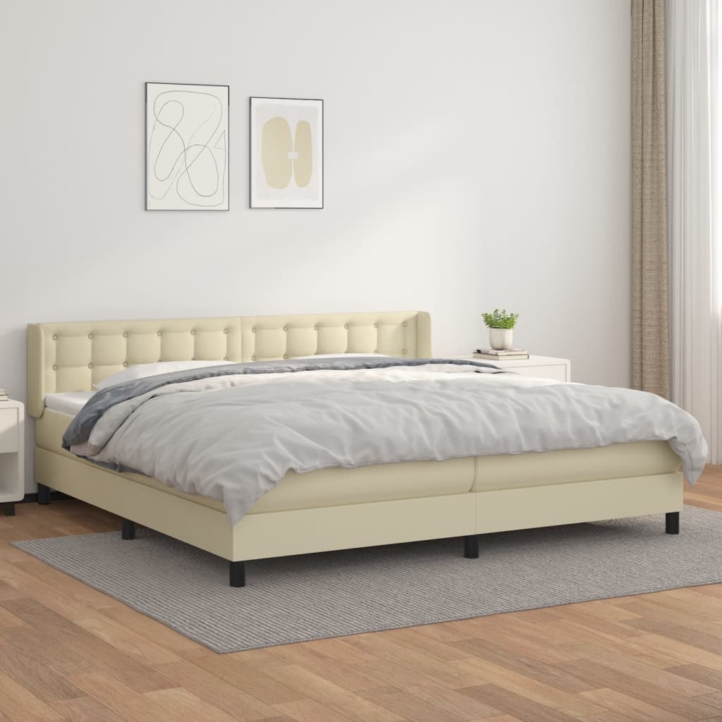 vidaXL Pat continental cu saltea, crem, 200x200 cm, piele ecologică