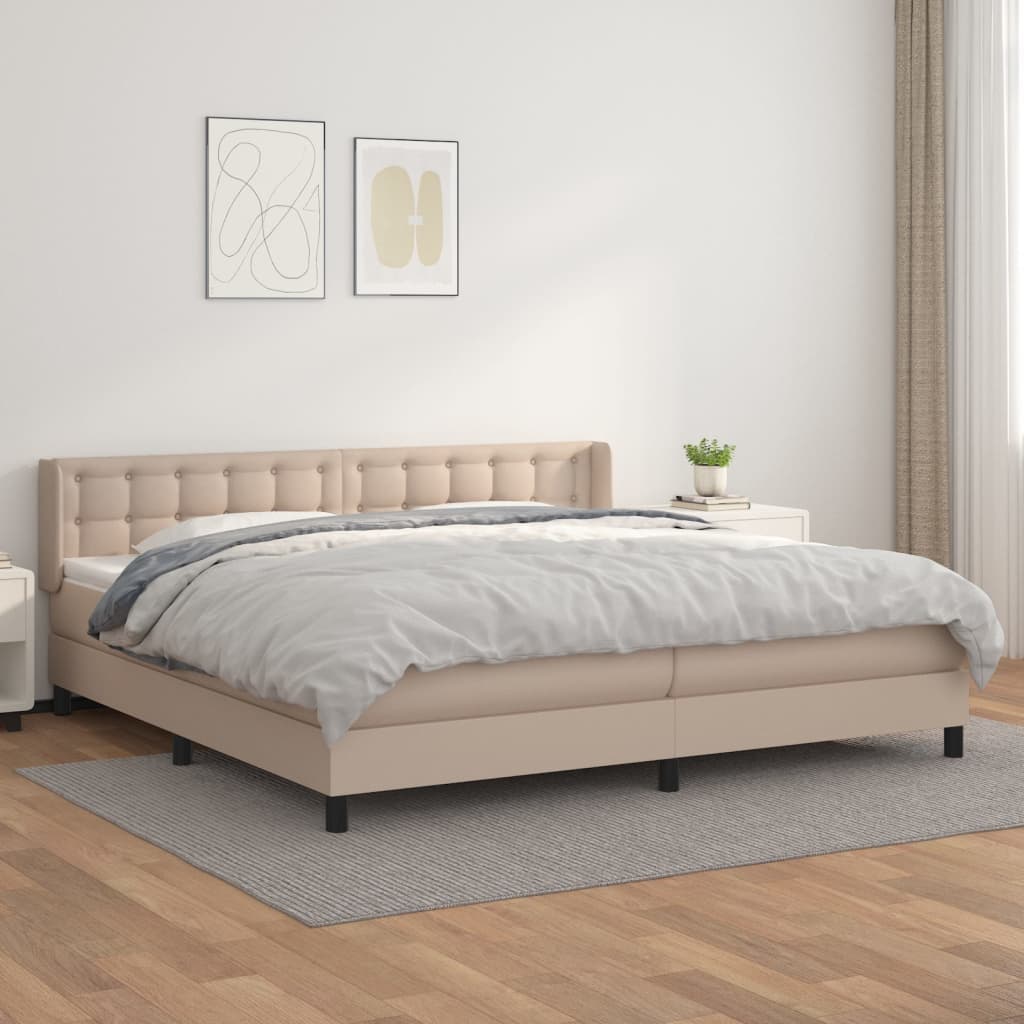 vidaXL Pat continental cu saltea, cappuccino, 200x200 cm, piele eco