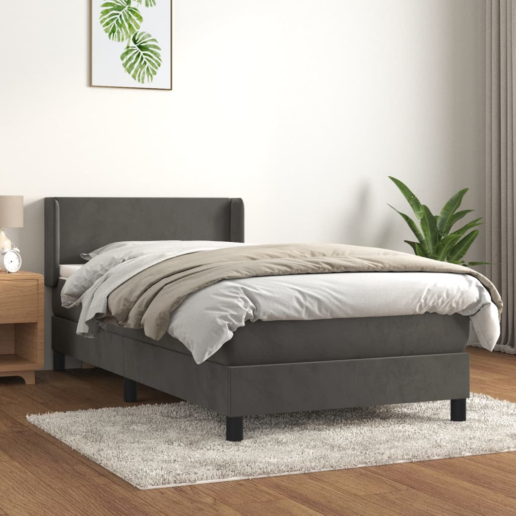 vidaXL Pat box spring cu saltea, gri închis, 80x200 cm, catifea