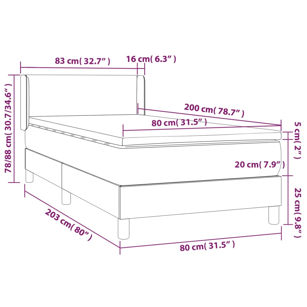 Pat box spring cu saltea, albastru închis, 80x200 cm, catifea