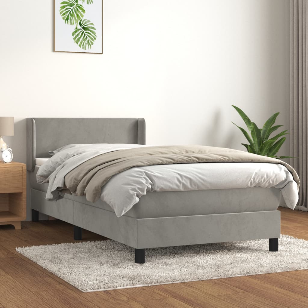 Box spring postelja z vzmetnico svetlo siv 90x190 cm žamet