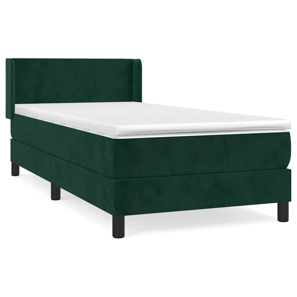 vidaXL Pat box spring cu saltea, verde închis, 90x200 cm, catifea