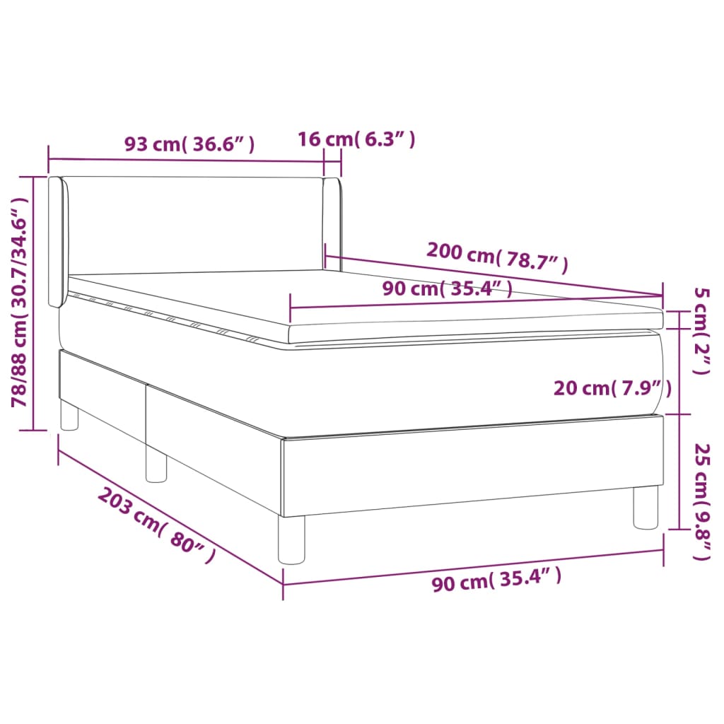 Box spring postel s matrací tmavě modrá 90x200 cm samet