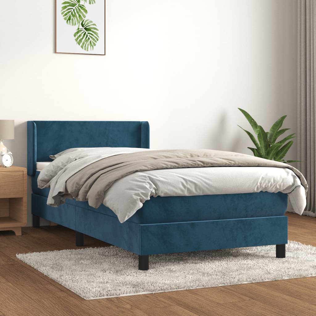 vidaXL Boxspringbett mit Matratze Dunkelblau 100x200 cm Samt