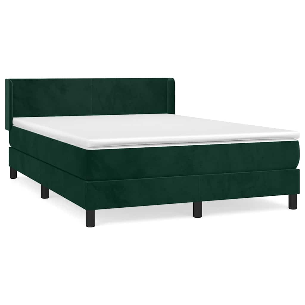 vidaXL Pat box spring cu saltea, verde închis, 140x190 cm, catifea