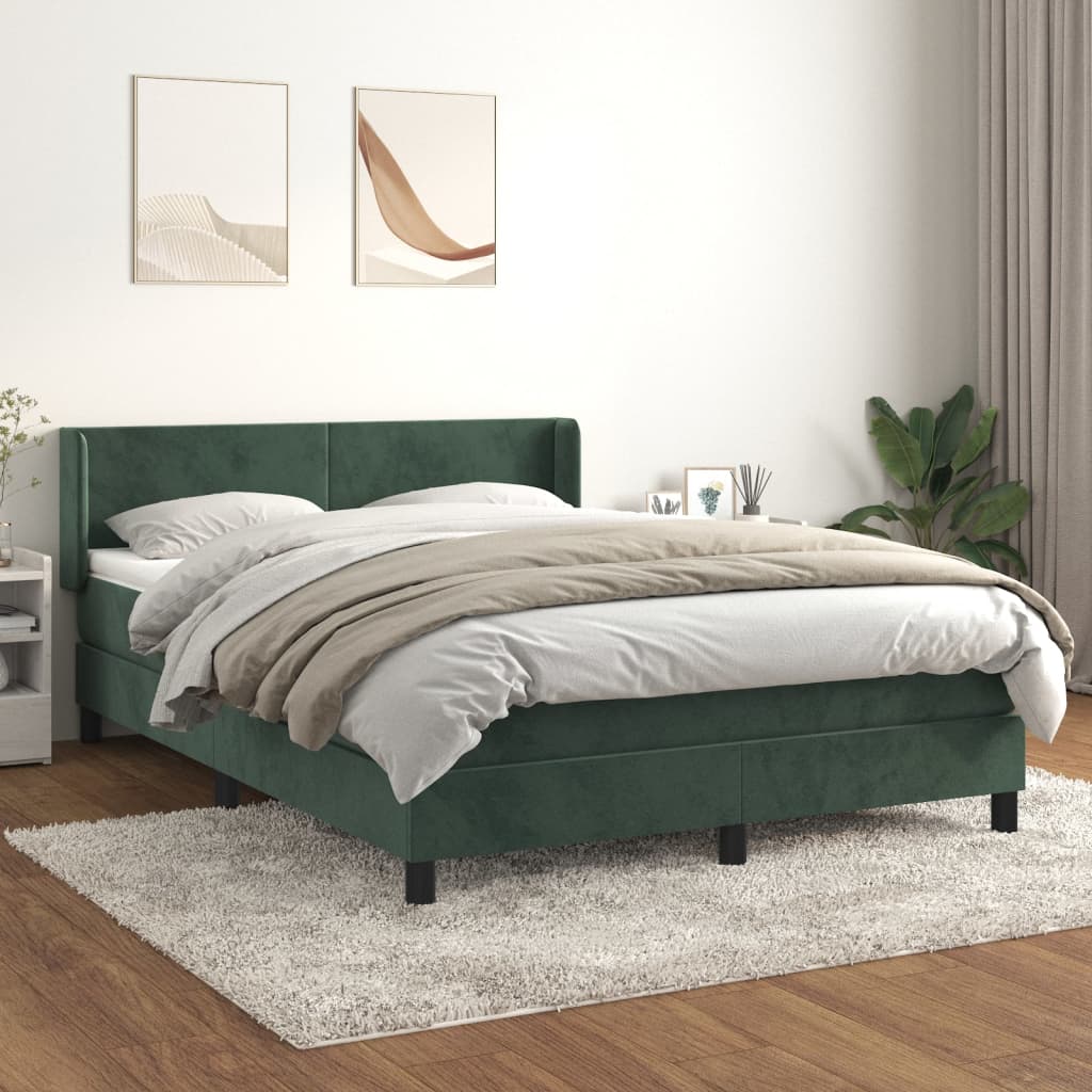 vidaXL Boxspringbett mit Matratze Dunkelgrün 140x190 cm Samt