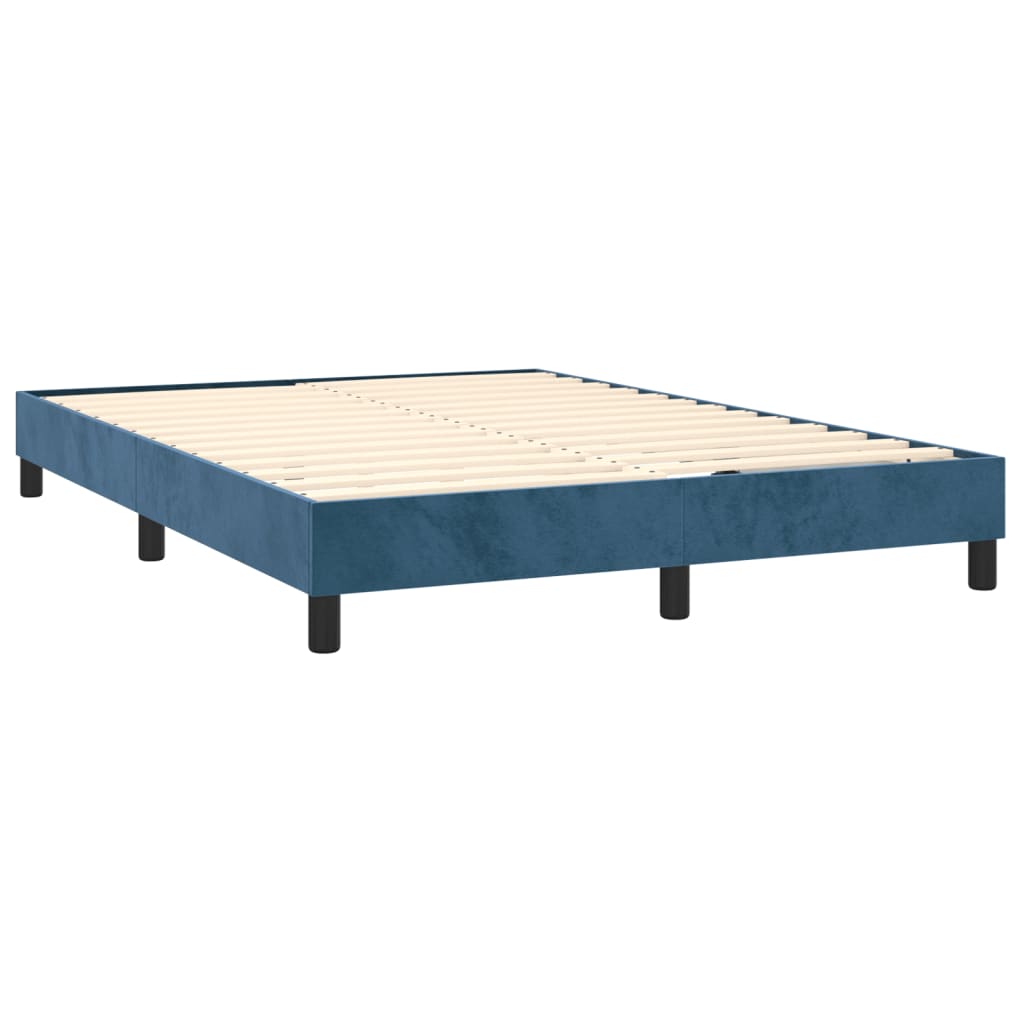 Pat box spring cu saltea, albastru închis, 140x190 cm, catifea