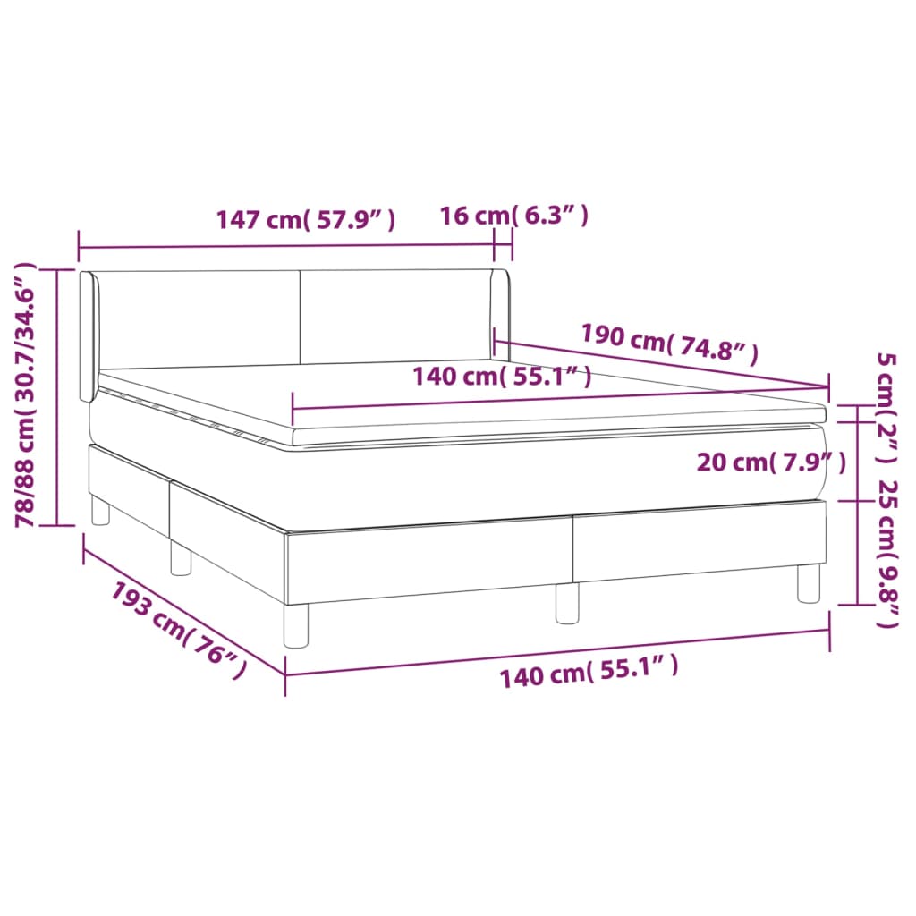 Krevet s oprugama i madracem tamnoplavi 140x190 cm baršunasti