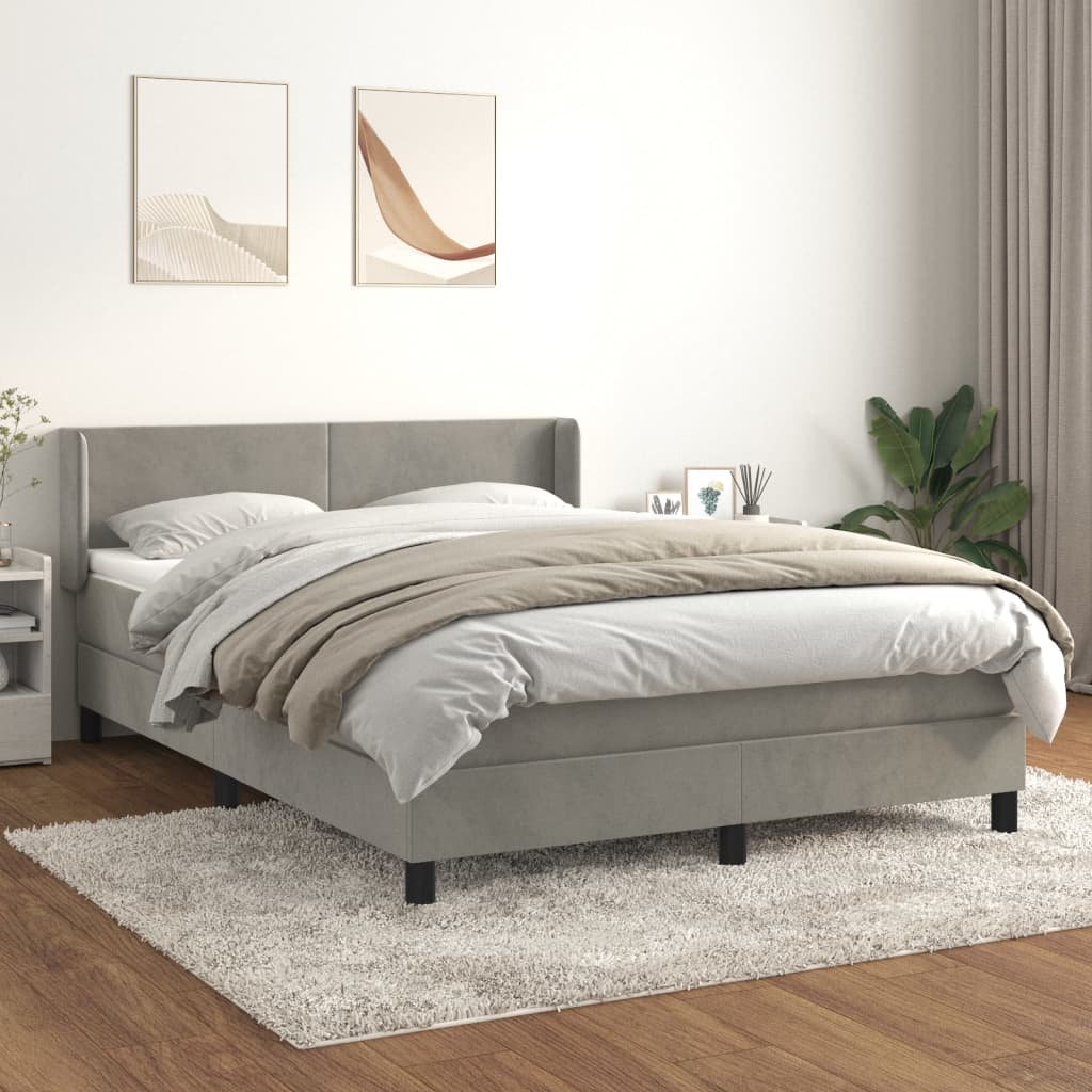 vidaXL Pat box spring cu saltea, gri deschis, 140x200 cm, catifea