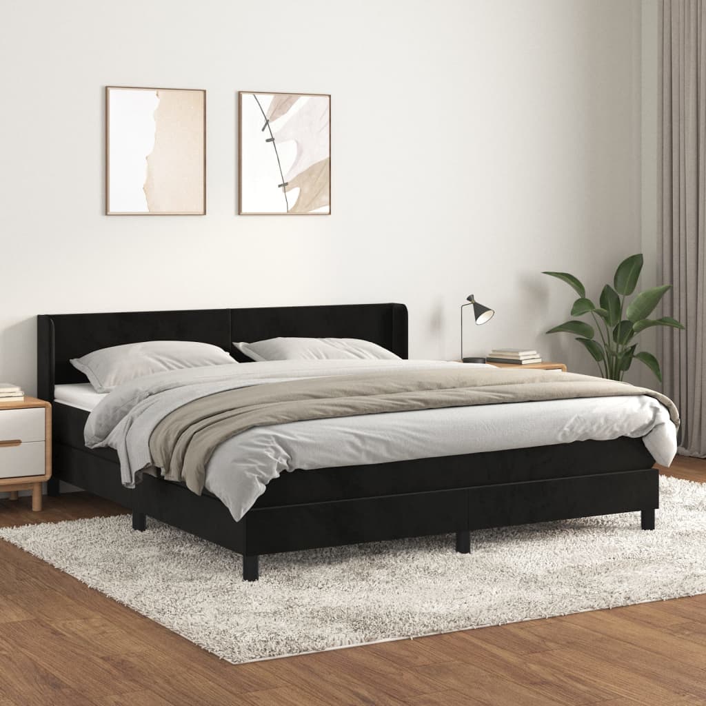 vidaXL Pat box spring cu saltea, negru, 160x200 cm, catifea