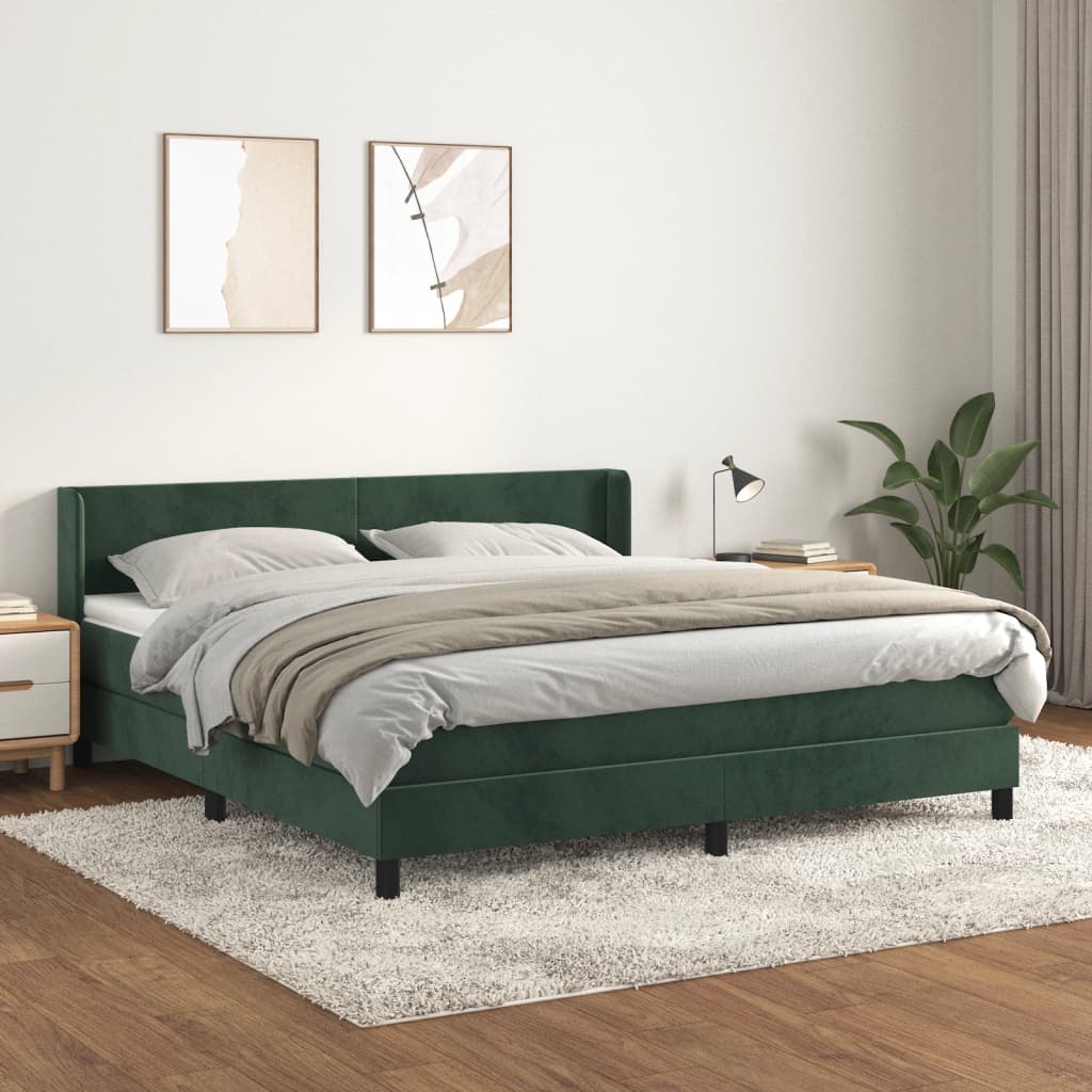 vidaXL Pat box spring cu saltea, verde închis, 160x200 cm, catifea