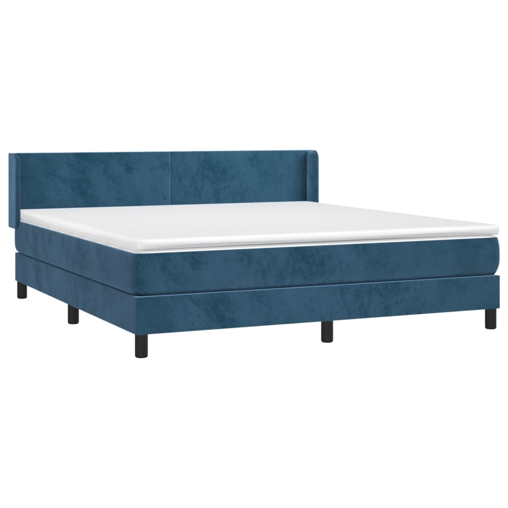 vidaXL Boxspring met matras fluweel donkerblauw 160x200 cm afbeelding