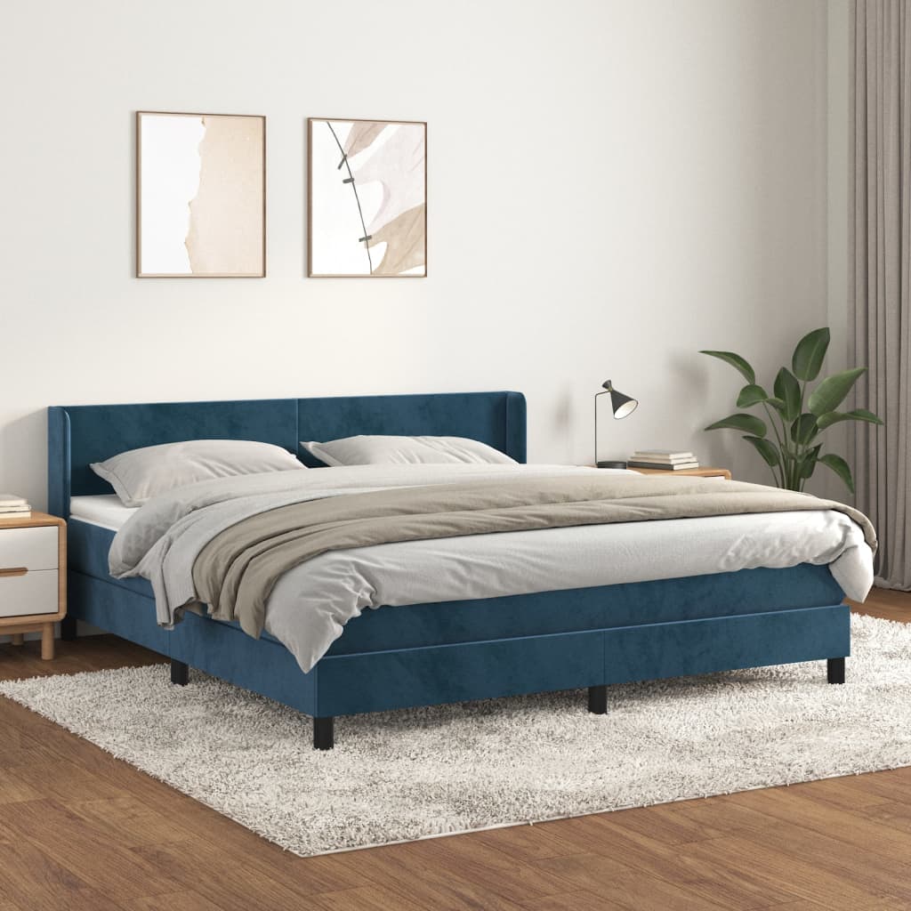 Boxspringbett mit Matratze Dunkelblau 160×200 cm Samt