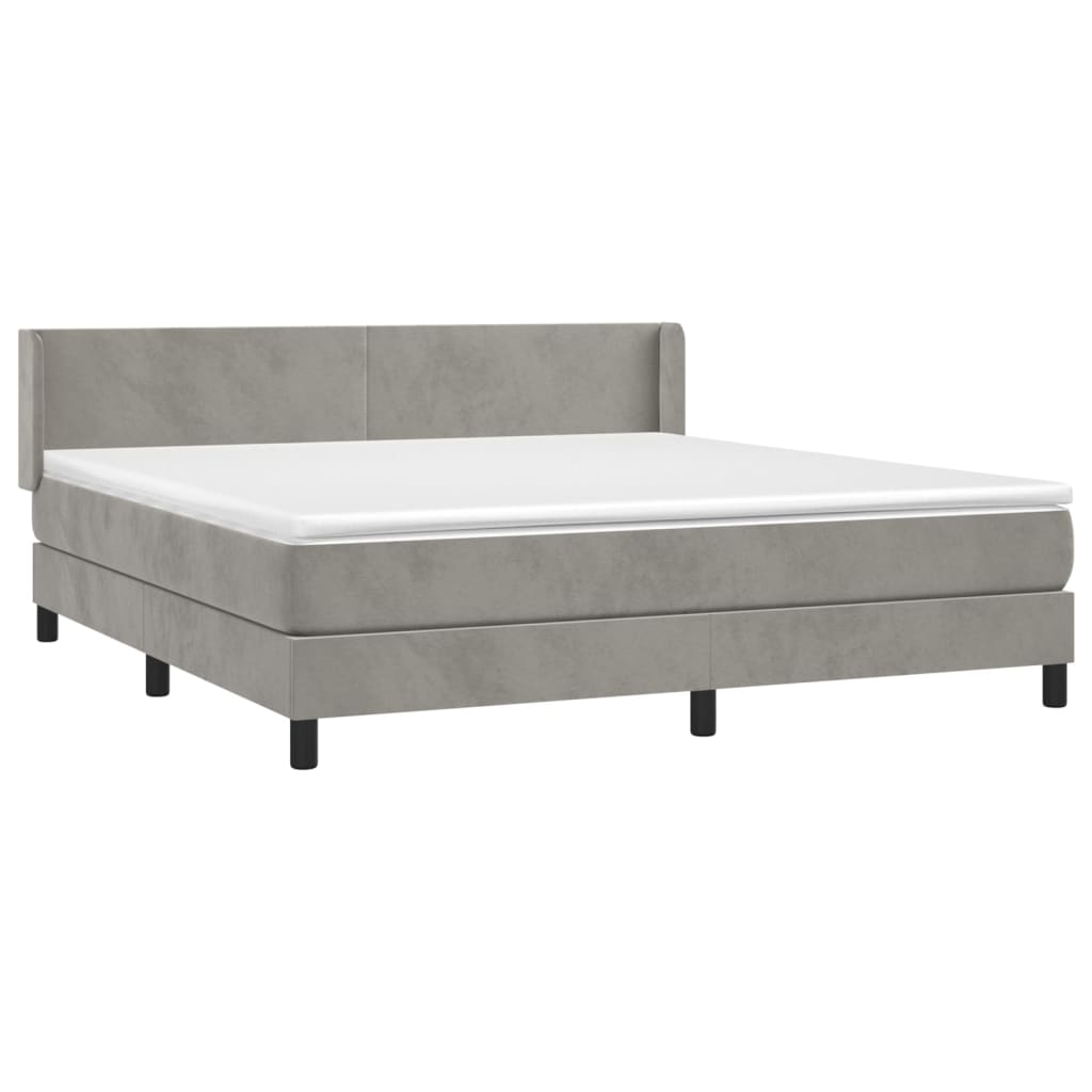 vidaXL Boxspring met matras fluweel lichtgrijs 180x200 cm afbeelding