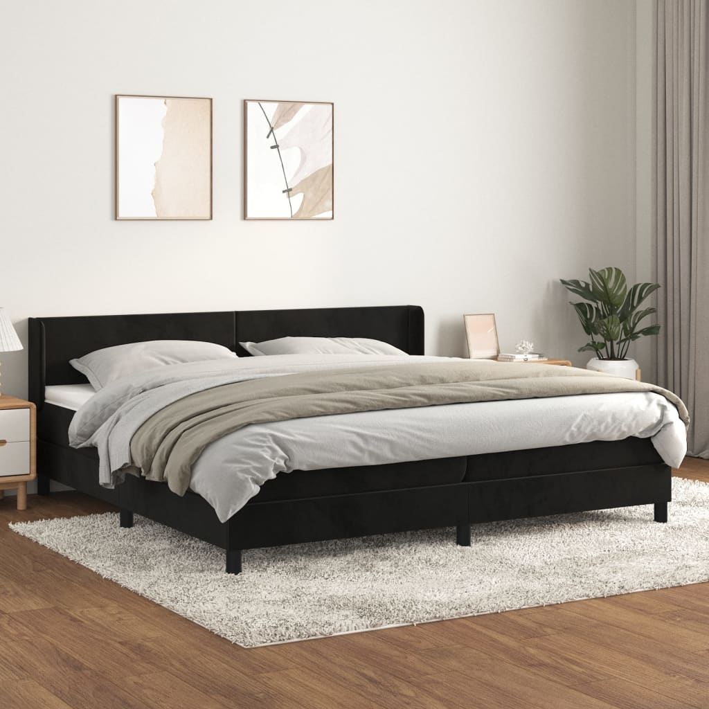 atsperu gulta ar matraci, melna samts, 200x200 cm | Stepinfit.lv