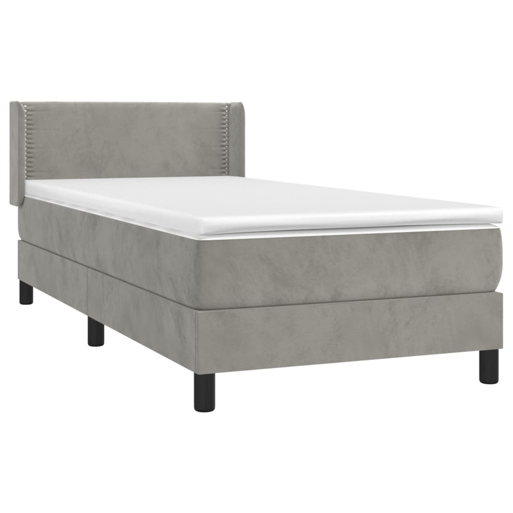 vidaXL Boxspring met matras fluweel lichtgrijs 80x200 cm afbeelding