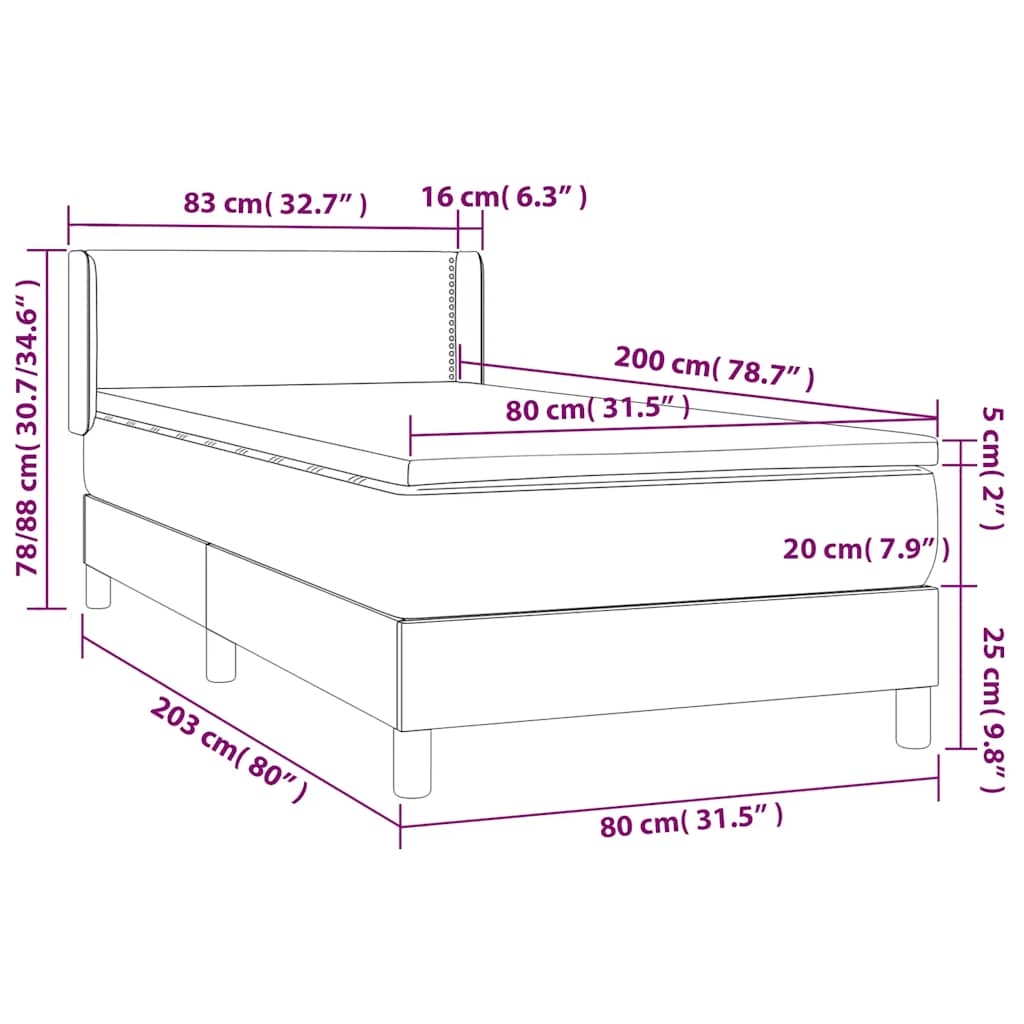 Box spring postelja z vzmetnico temno zelena 80x200 cm žamet - slika 8