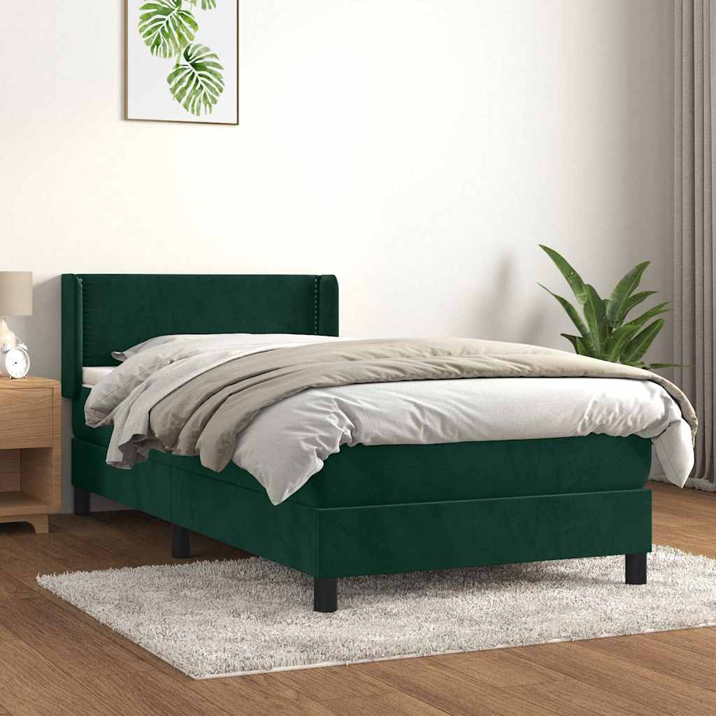 vidaXL Pat box spring cu saltea, verde închis, 80x200 cm, catifea