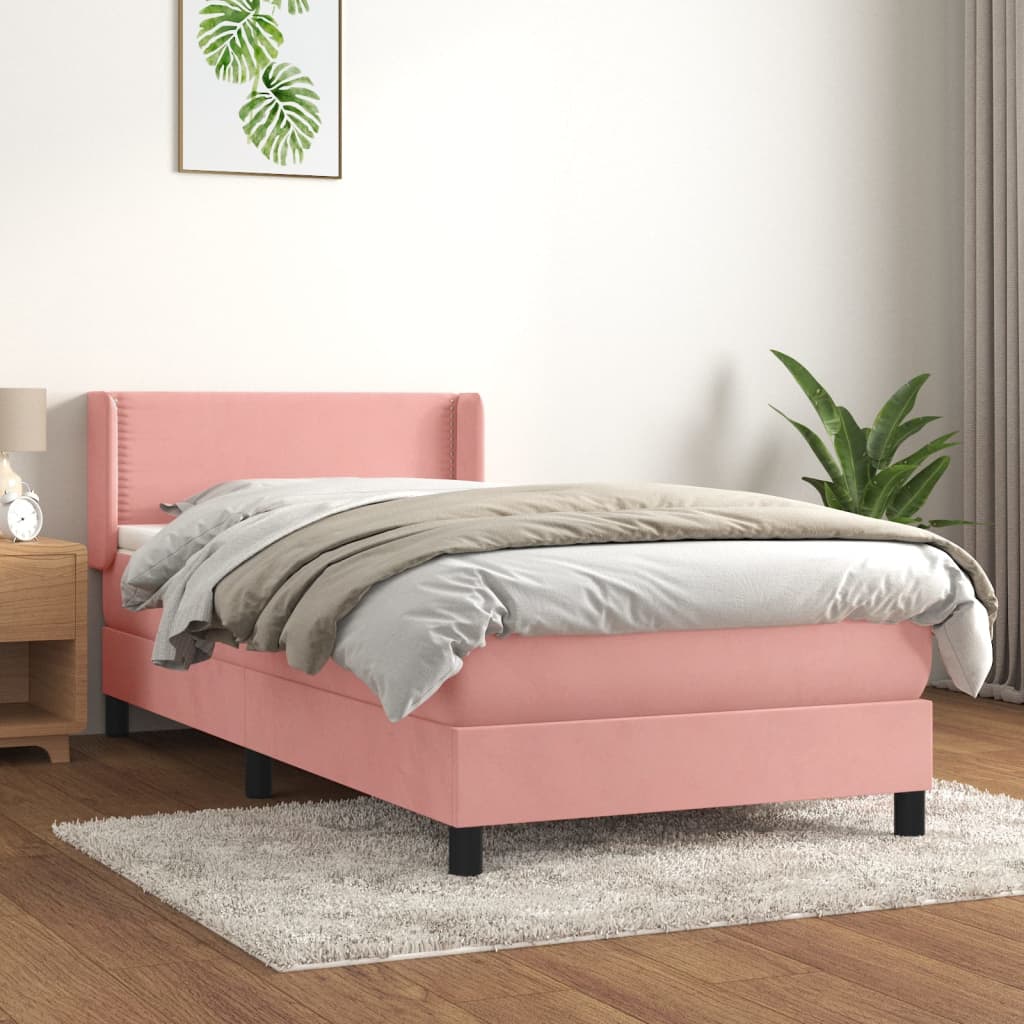 vidaXL Pat box spring cu saltea, roz, 80x200 cm, catifea