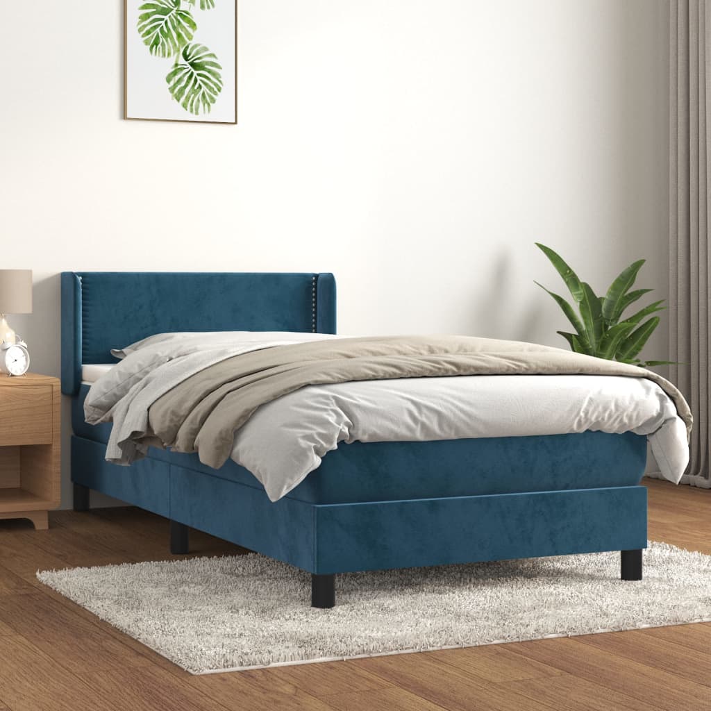 vidaXL Boxspringbett mit Matratze Dunkelblau 90x190 cm Samt