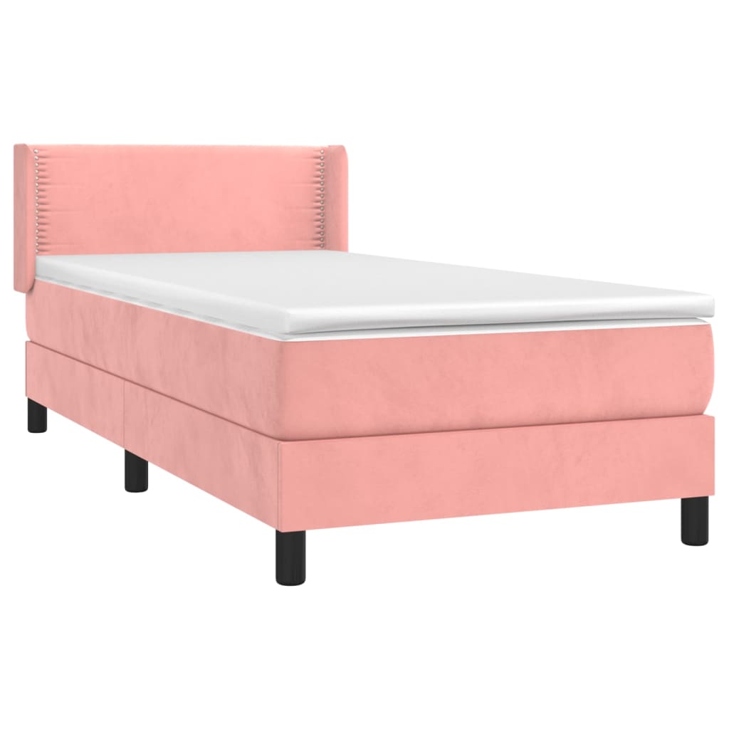 vidaXL Boxspring met matras fluweel roze 100x200 cm afbeelding