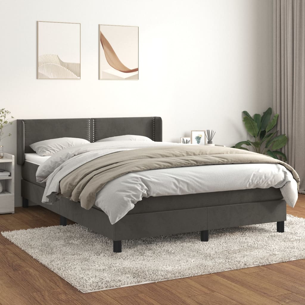 vidaXL Pat box spring cu saltea, gri închis, 140x200 cm, catifea