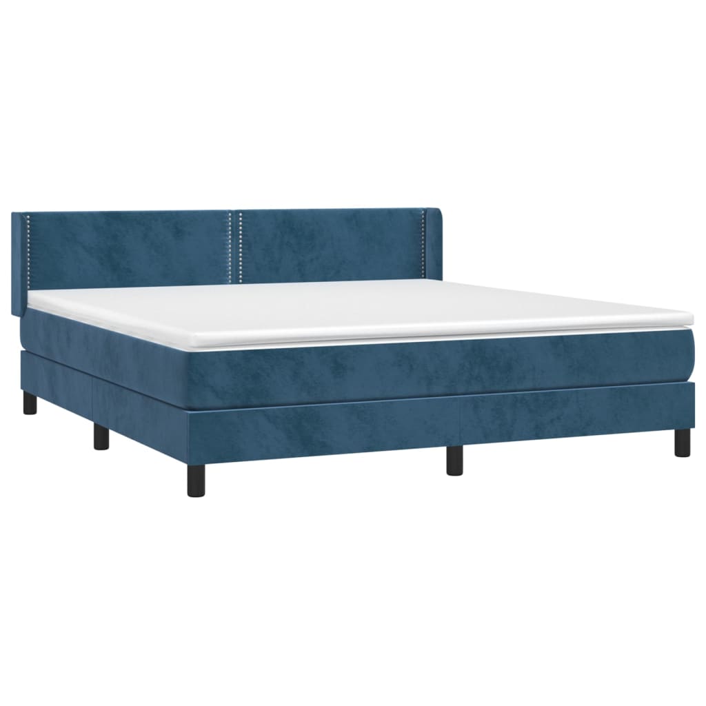 vidaXL Boxspring met matras fluweel donkerblauw 160x200 cm afbeelding