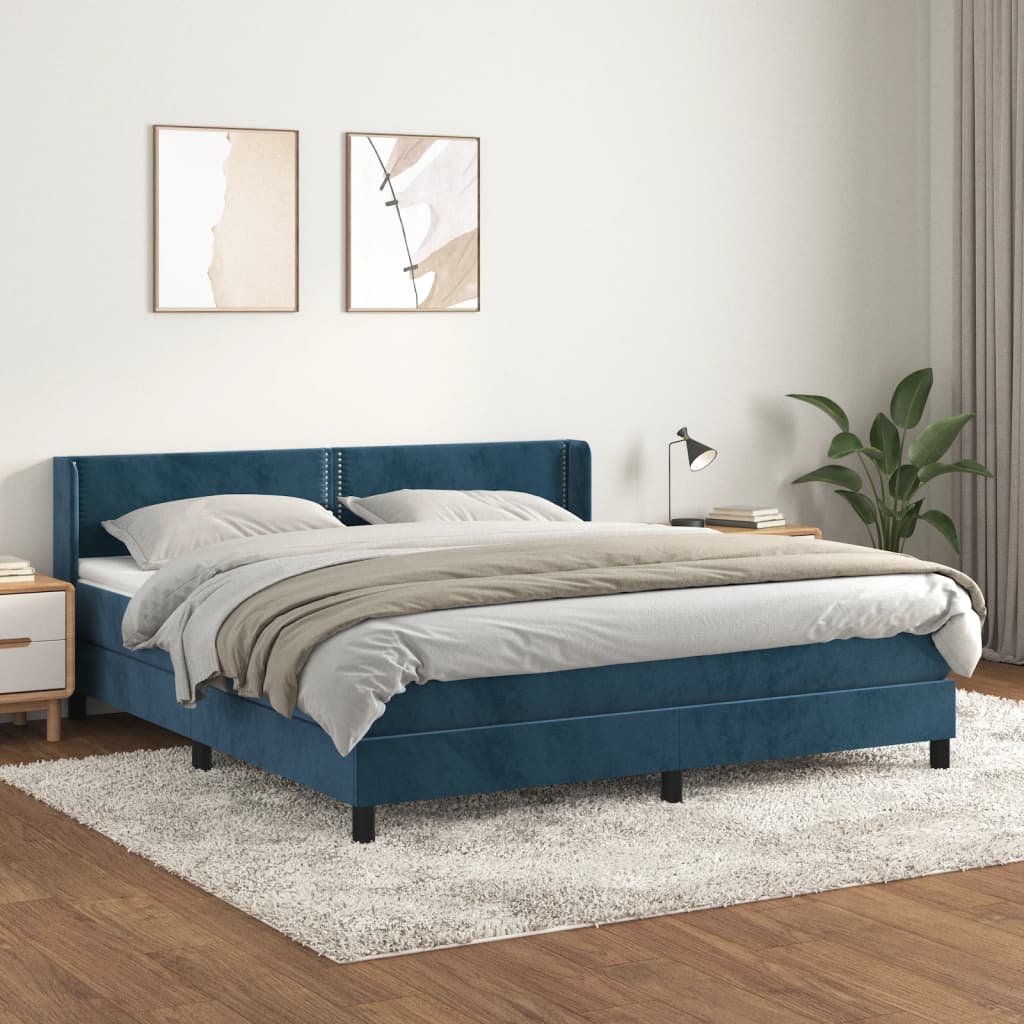 vidaXL Pat box spring cu saltea, albastru închis, 180x200 cm, catifea