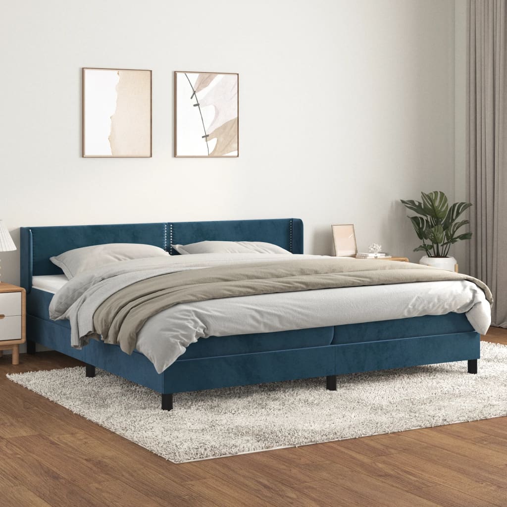 atsperu gulta ar matraci, tumši zils samts, 200x200 cm | Stepinfit.lv