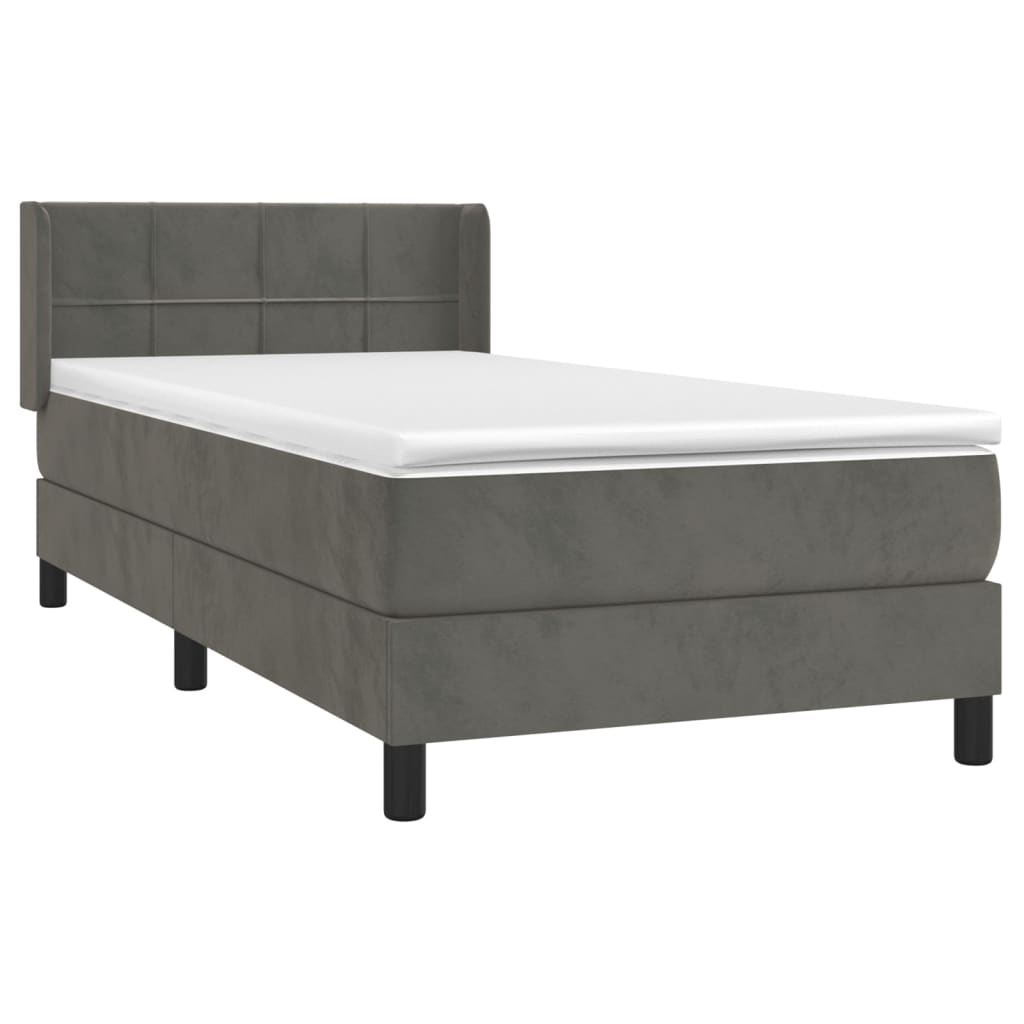 Pat box spring cu saltea, gri închis, 90x190 cm, catifea