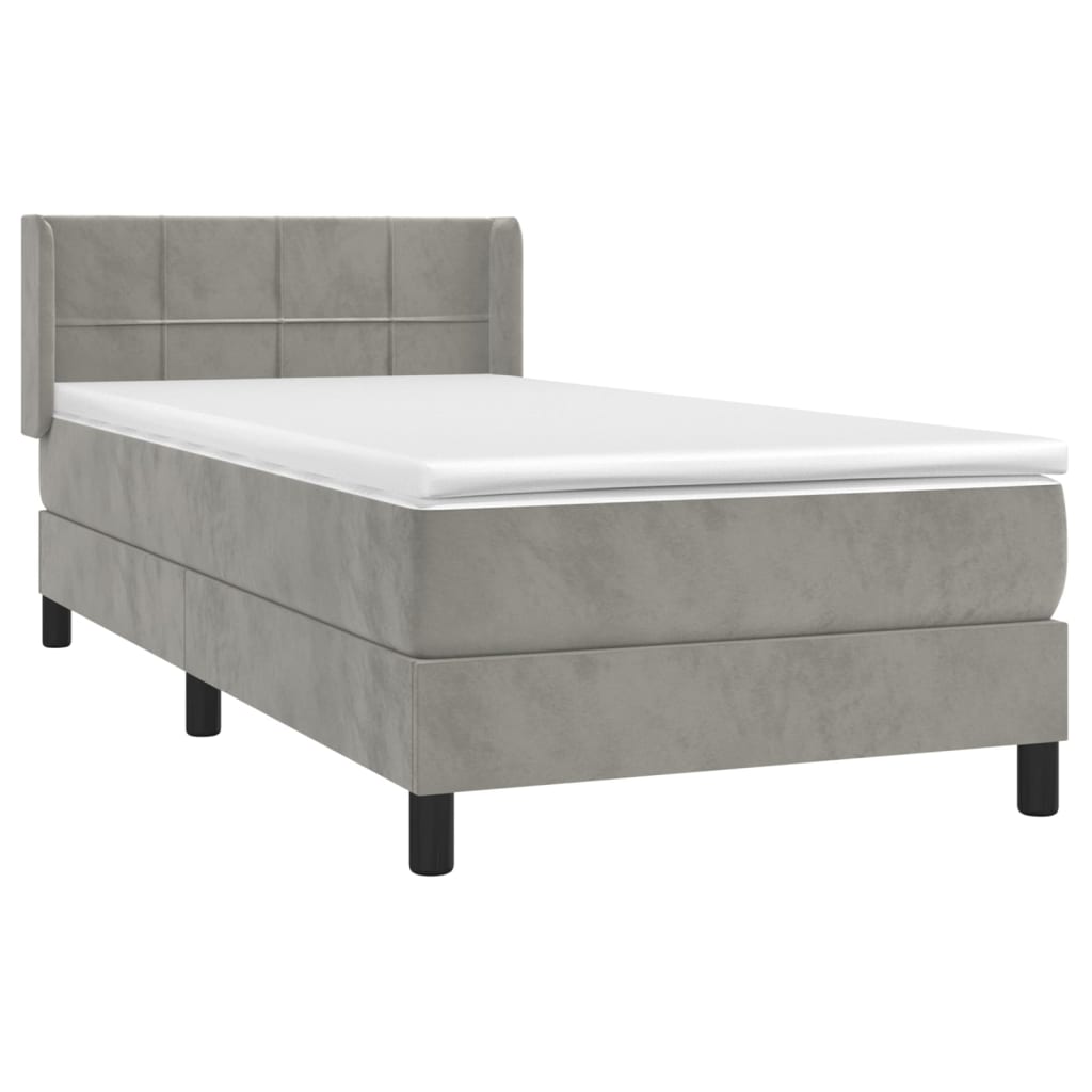 vidaXL Boxspring met matras fluweel lichtgrijs 90x200 cm afbeelding